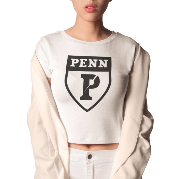NEW UPENN Quakers Big Monotone Logo Form Fit Crop Top Shirt WHITE - Picture 1 of 4